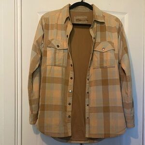 Prana womens Plaid Button-Front Shirt Jacket in Tan and Cream